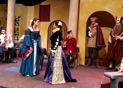 Annie Sherman and Michelle Harris performing William Shakespeares The Taming of The Shrew in Moorpark Colleges black box theatre. Photo credit: Moorpark College Theatre Arts