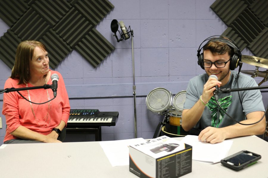 Exotic Animal Training and Management Department Chair and professor Dr. Cynthia Stringfield speaks with the StudentVoiceOnAir crew as Student Voice Staff writer Andrew Mason listens after the podcast was wrapped up on Oct. 25. Photo credit: Son Ly