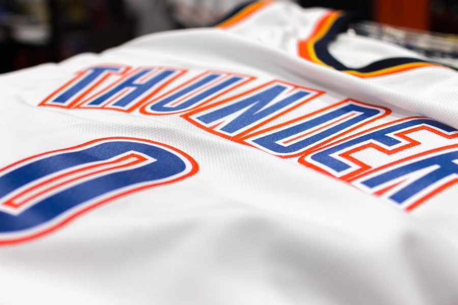 The jersey of the Oklahoma City Thunders point-guard Russell Westbrook. Photo credit: Willem Schep