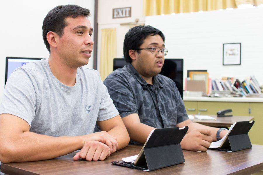 Student Voice members Nathan Espinosa and John Louie Menorca highlight campus and student news during the Newsroom Minute on Nov. 10. Photo credit: Willem Schep