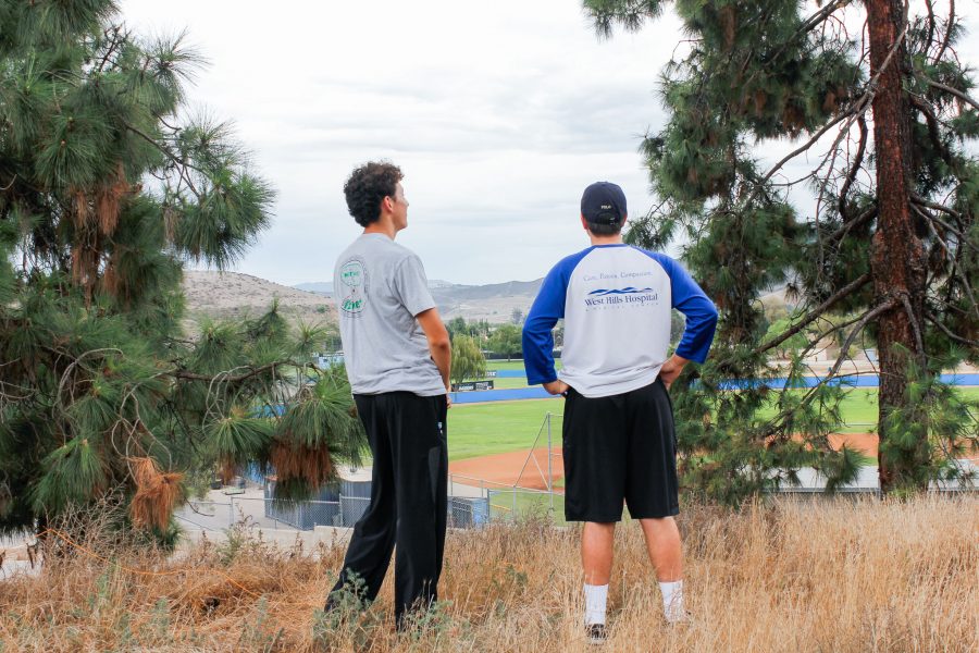 Civil Engineering and Philosophy major Payton Robinson, 18, and best friend 19-year-old Engineering major Drew Ziegeler, look over in what they hope will be the view of their organic garden at Moorpark College. Photo credit: Francisco Molina
