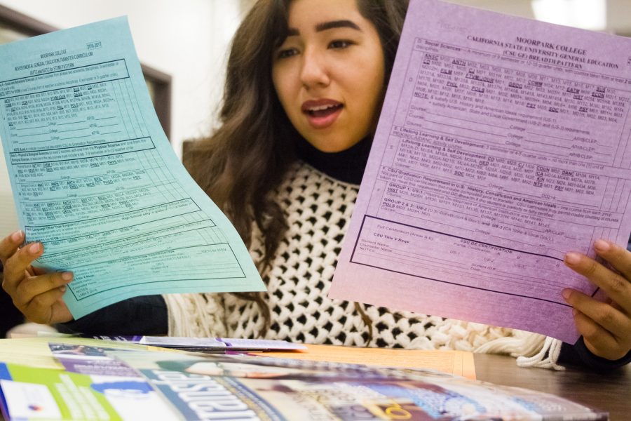 Moorpark College student Alondra Rojas looks at the staggering amount of classes that students can choose every semester. Photo credit: Gian Matteo Sacchetti