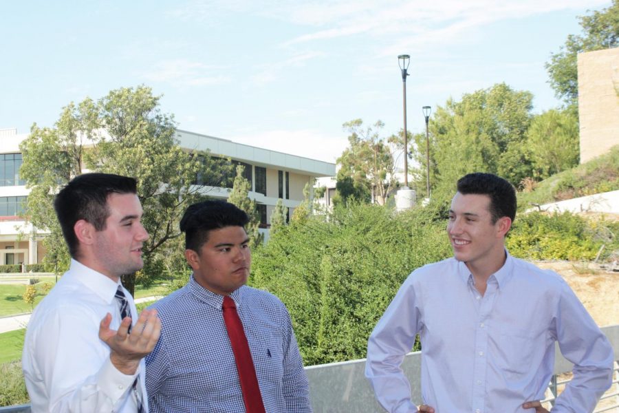 From left, Director of Budget and Finance Houston Holohan, Director of Student Services and Sustainability Fred Ganados and President Payton Robinson finalize event ideas after a meeting.