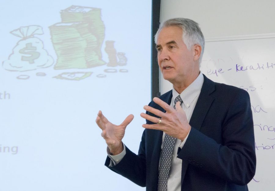 Chancellor Greg Gillespie expresses concern about the impact of state legislative initiatives such as Assembly Bill 19, on the district budget.  AB19 offers tuition-free community college for first-year students, but is has not been funded yet. Photo credit: Cole Carlson