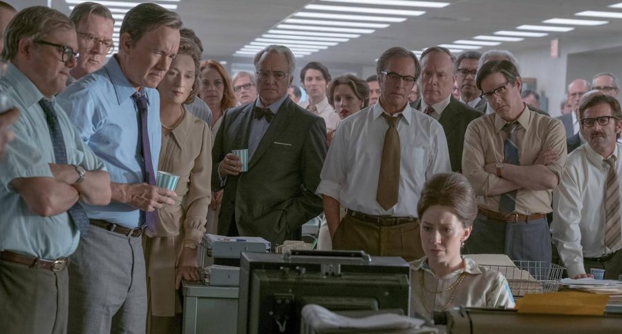 The staff of The Washington Post anxiously awaits the decision of the Supreme Court in the Oscar nominated and critically acclaimed film, “The Post”. Photo credit: Courtesy of 20th Century Fox