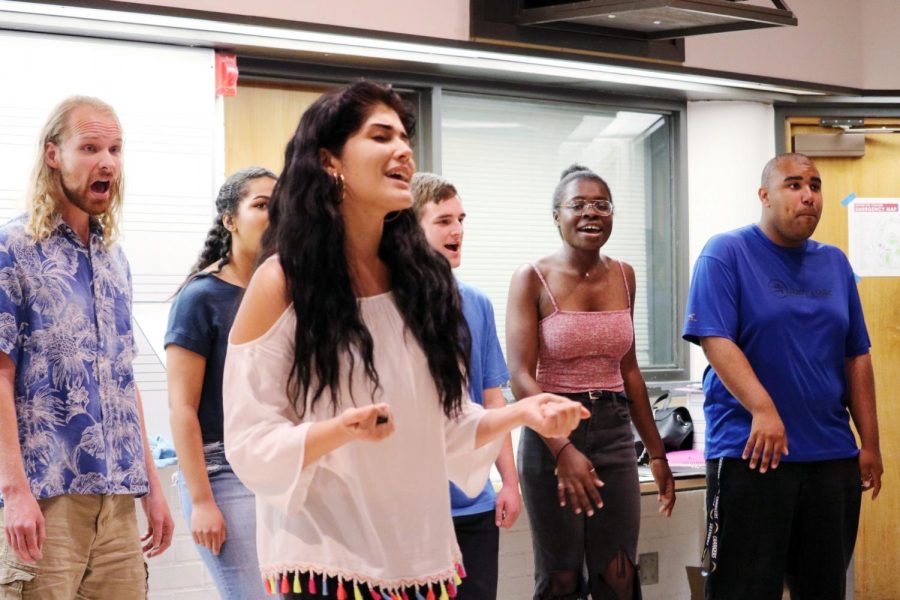 Dynamixs performs at Multicultural day on April, 10, 2018 in the music building room 109. This group consists of 14 students ranging from all ages and majors that are passionate to sing and learn new music. Photo credit: Darya Abbassi