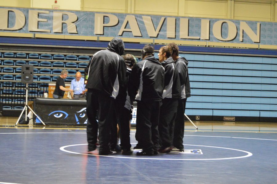Moorpark College wrestling team getting ready for the dual Photo credit: Alex Behunin