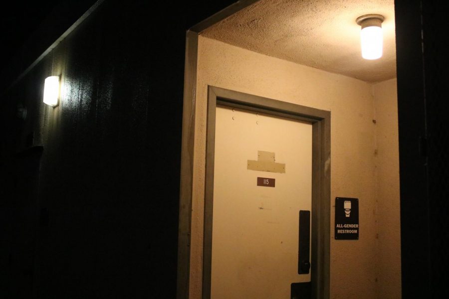 One of Moorparks non-binary restrooms located on the far side of the campus center behind the Student Service Annex building. Photo credit: Michelle De Leon