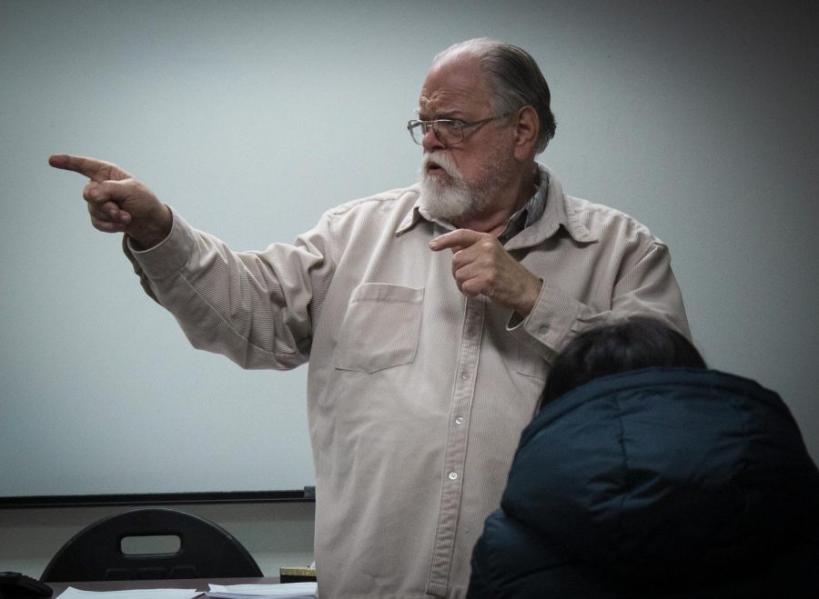 Lobenstein conducts a lecture to the students during his public speaking class. Photo credit: Evan Reinhardt