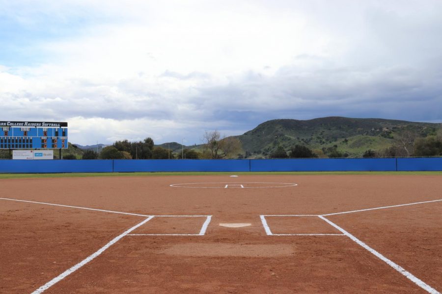 Softball field prepped and ready to go for the Raiders first home game against Pierce College. This was their first home conference game for the 2019 season. Photo credit: Phoebe Jackels