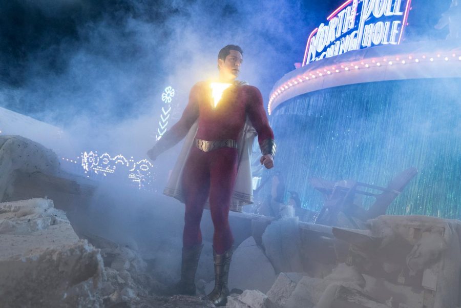 Zachery Levi, 39 playing his lead role as Shazam during a fighting scene of Shazam! Photo credit: WarnerBros.com
