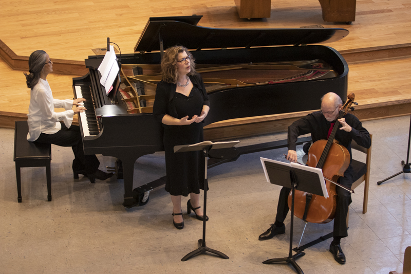 Tomiko Hamada Taylor on piano, Dana Rouse on vocals and John Fare on cello perform during the Peace in Concert performance on Saturday, Feb. 1, at California Lutheran University. The Peace in Concert aims to promote connection and harmony using music and art. Photo credit: Evan Reinhardt