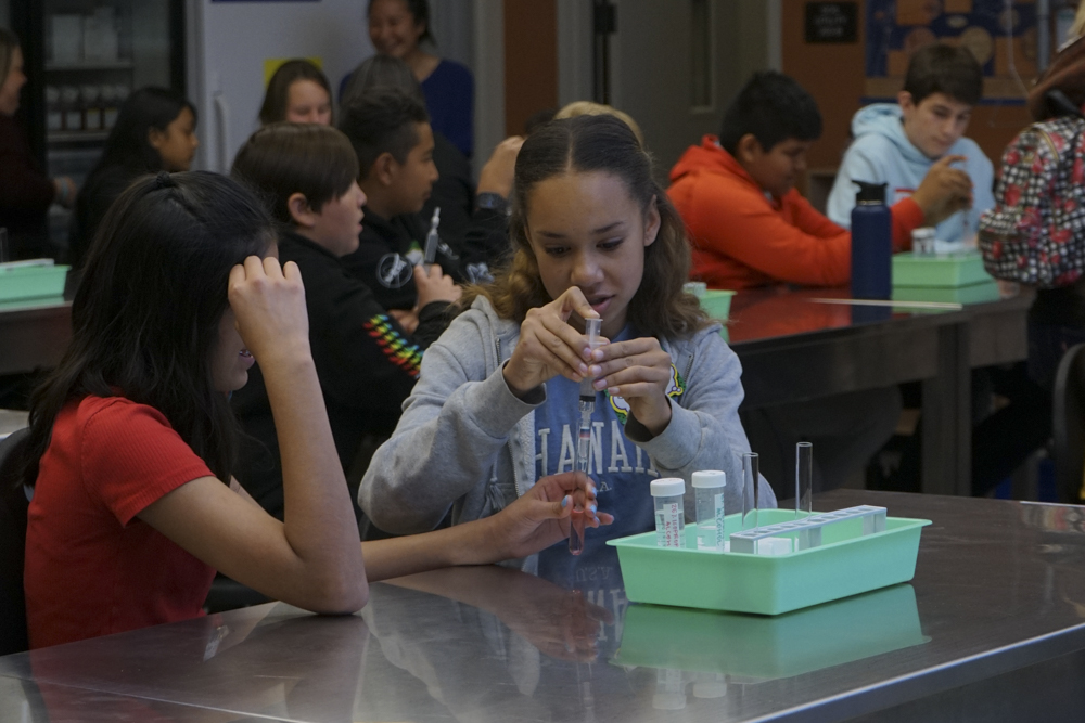 Middle school students take part a Biotech workshop during  Middle School Health Careers Day at Moorpark College Wednesday, March 4.