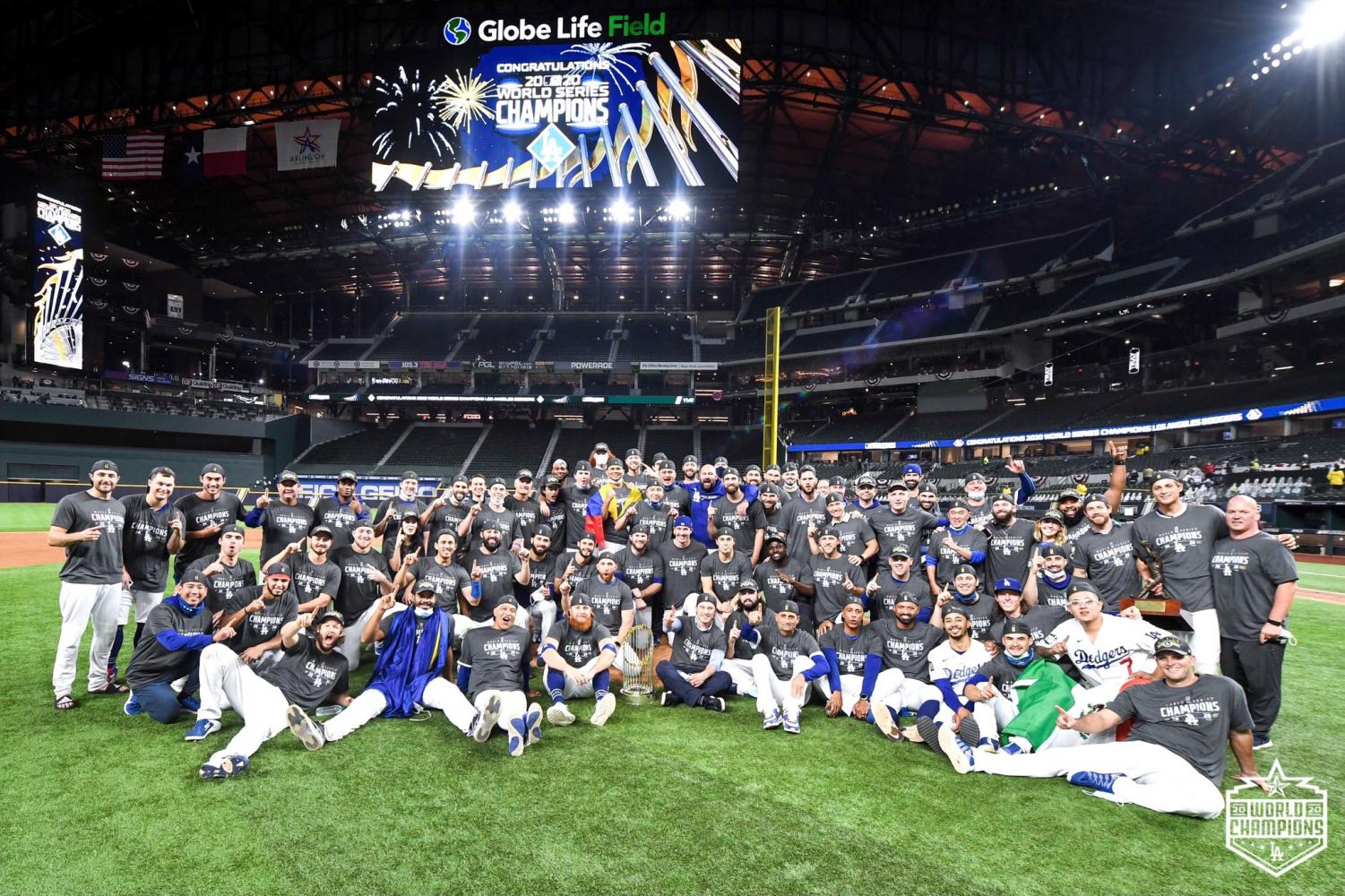 The Dodgers pose for a team photo after winning the 2020 world series on Tuesday, Oct. 27. Photos courtesy of the Dodgers twitter.