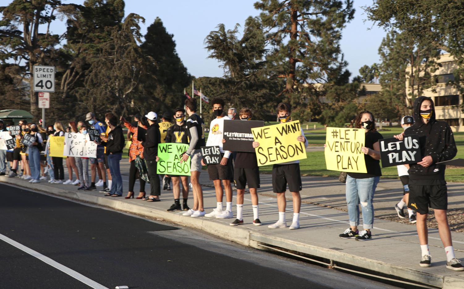 Local Ventura athletes, students and parents gathered in front of the Ventura County Government Center on Nov. 6