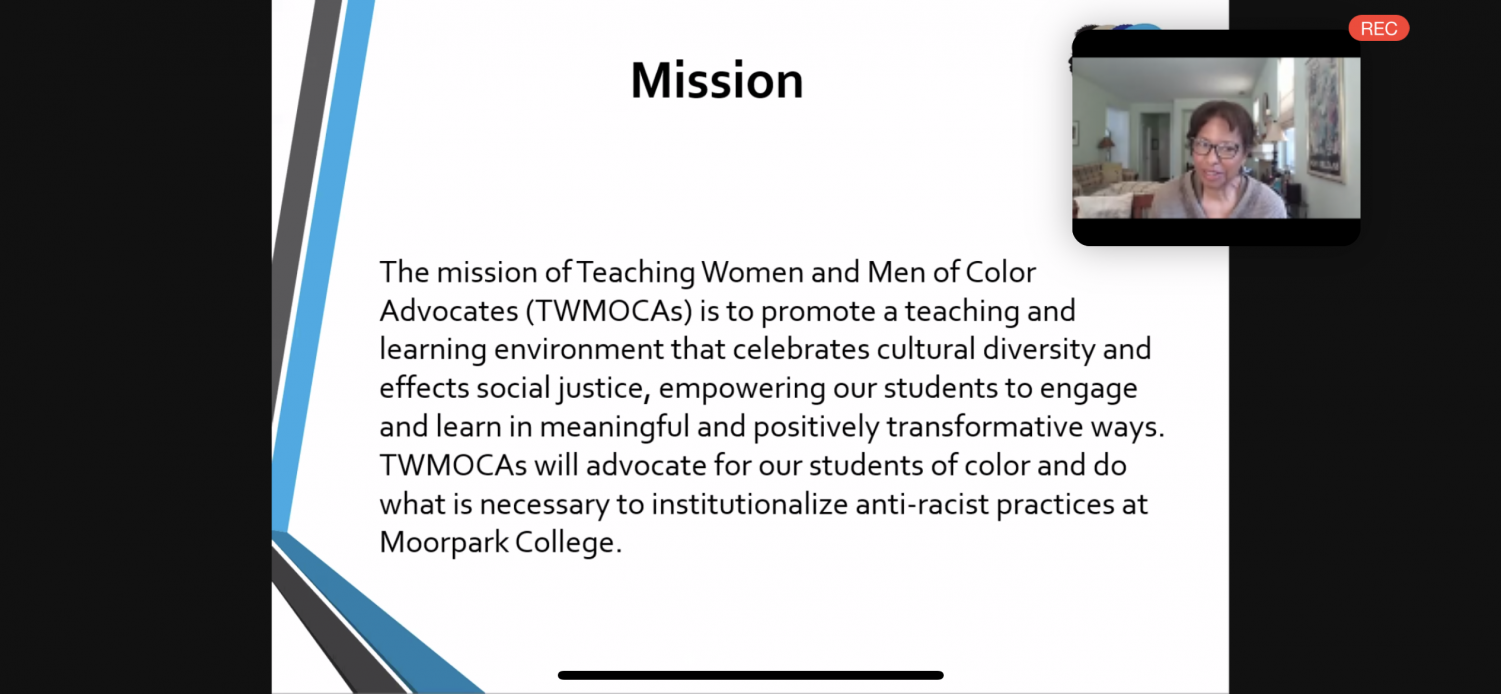Screenshot of the TWMOCAs mission statement from a zoom seminar on