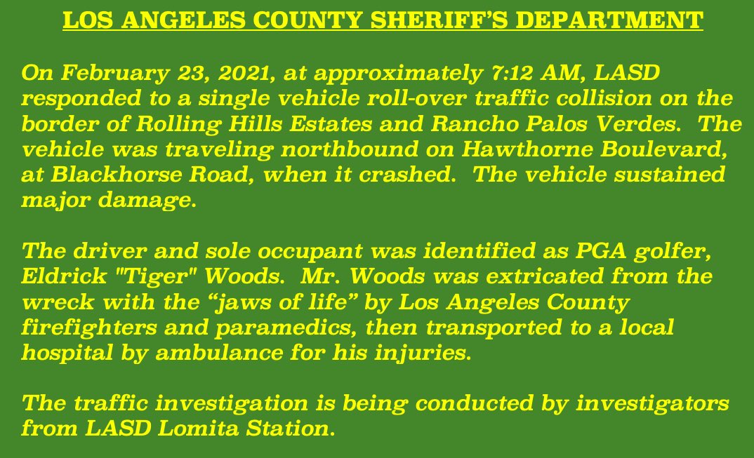 The Los Angeles Sheriff Department released this statement at approximately 11 a.m. Tuesday morning.
