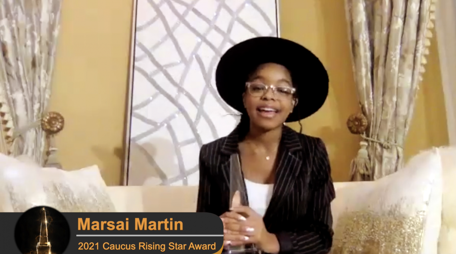 Marsai Martin accepts the Rising Star Award on March 4, 2021 over Zoom during the 38th Annual Caucus Award show.