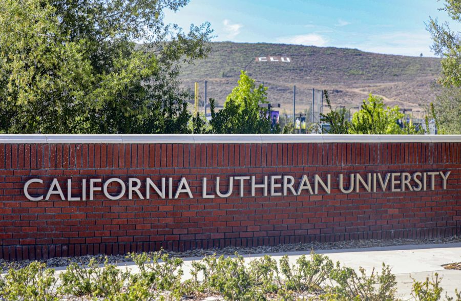 The California Lutheran University sign greets passerby’s on Olsen Rd. in Thousand Oaks, on April 11, 2021. Photo credit: Ryan Bough

