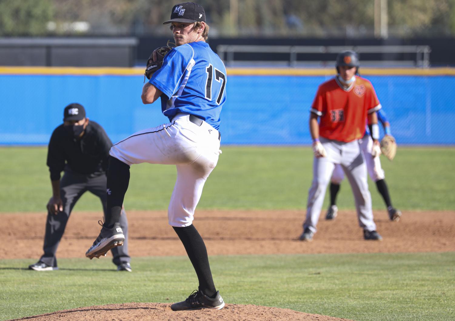 Moorpark pitcher Cole Kennedy prepares to throw a pitch during the doubleheader game against Ventura College on Thursday, April 15, 2021 at Moorpark College.