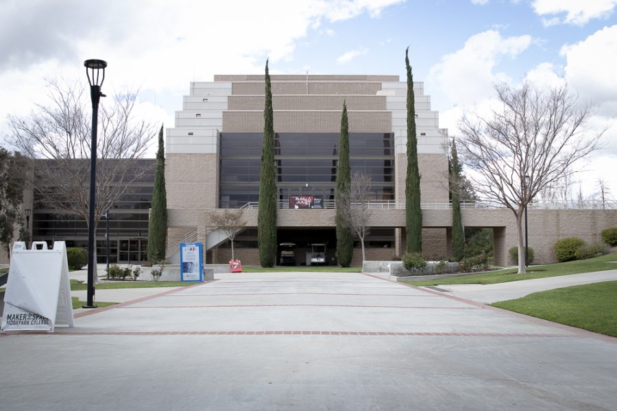 The Moorpark College performing arts center remains closed after the order for all classes transition to online, on Tuesday, March, 17. Photo credit: Evan Reinhardt