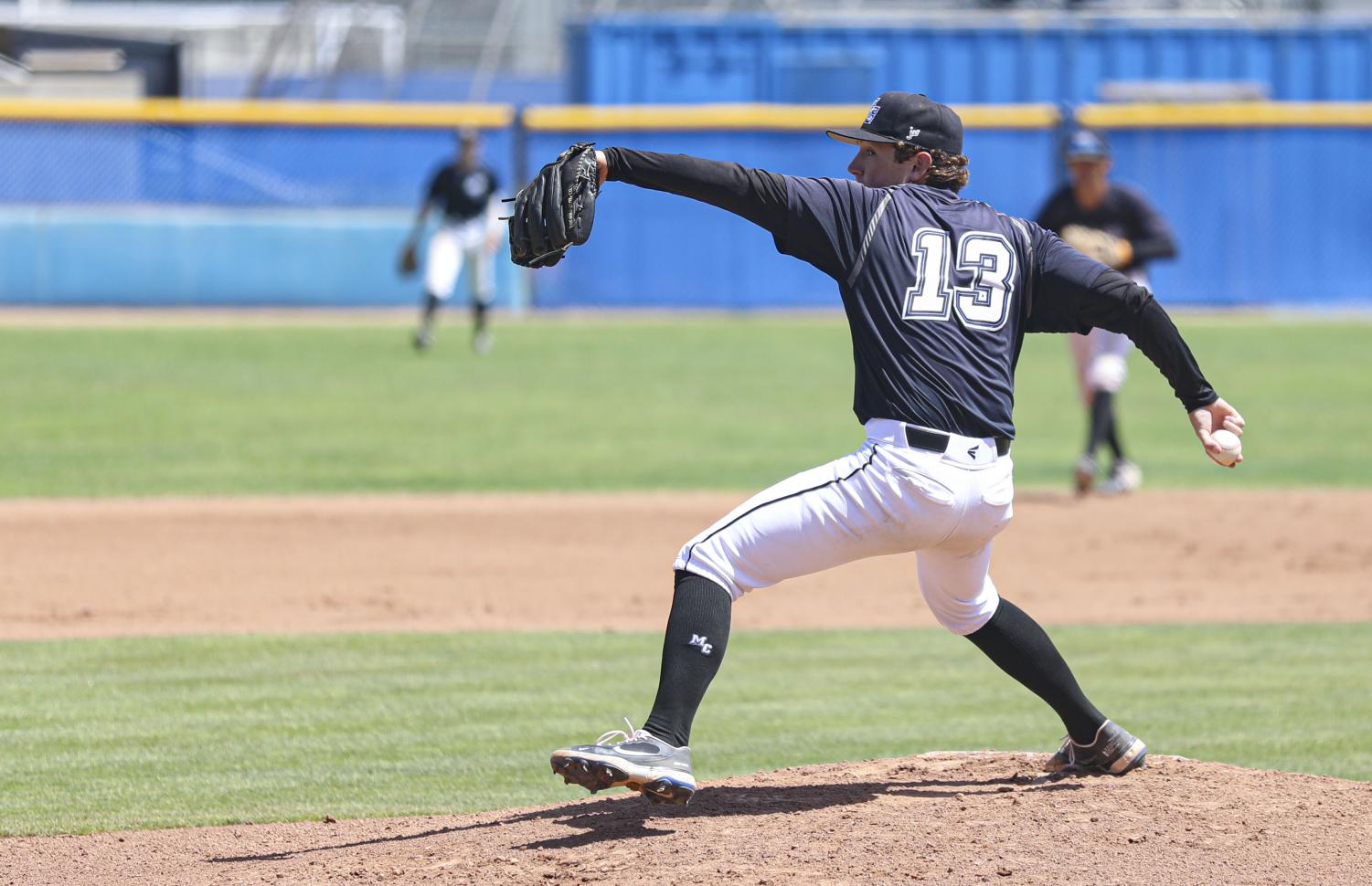 Moorpark Pitcher Lance Kinross throws a pitch during the home game against Oxnard College on Tuesday, May 27, 2021 at Moorpark College.