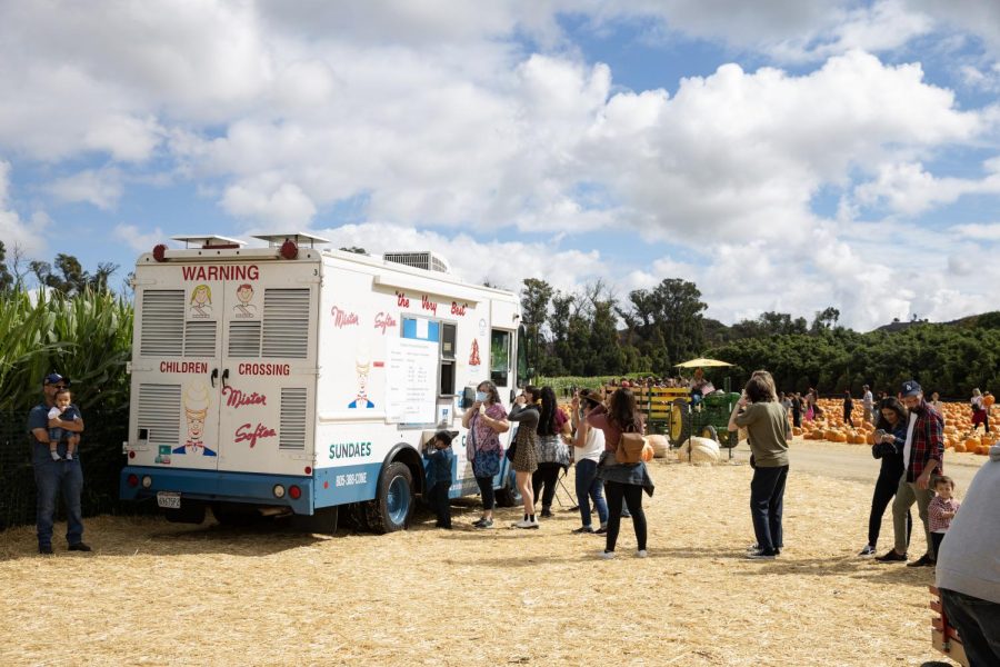 Festival attendees enjoy ice cream cones and sundaes at Underwood Family Farms during the Fall Harvest Festival on Saturday, October 23, 2021 in Moorpark, CA. 