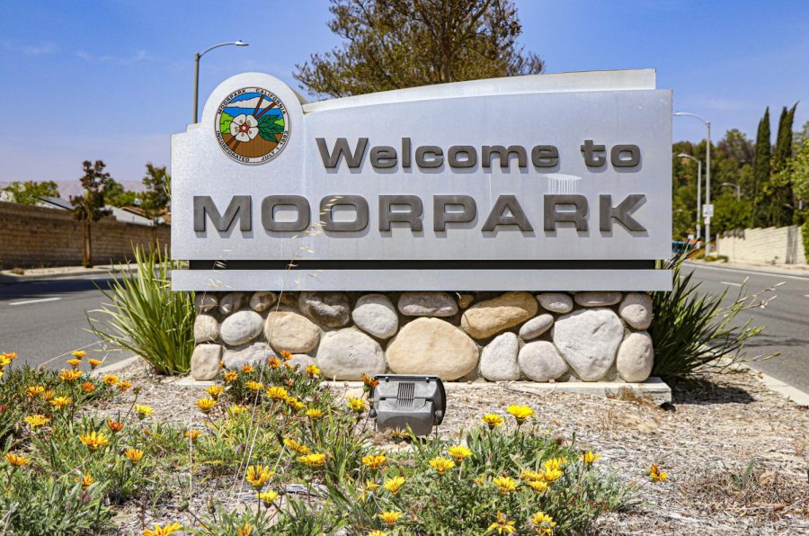 Welcome to Moorpark sign pictured on Princeton Ave on Tuesday, April 20, 2021 in Moorpark, CA. Photo credit: Emily Ledesma