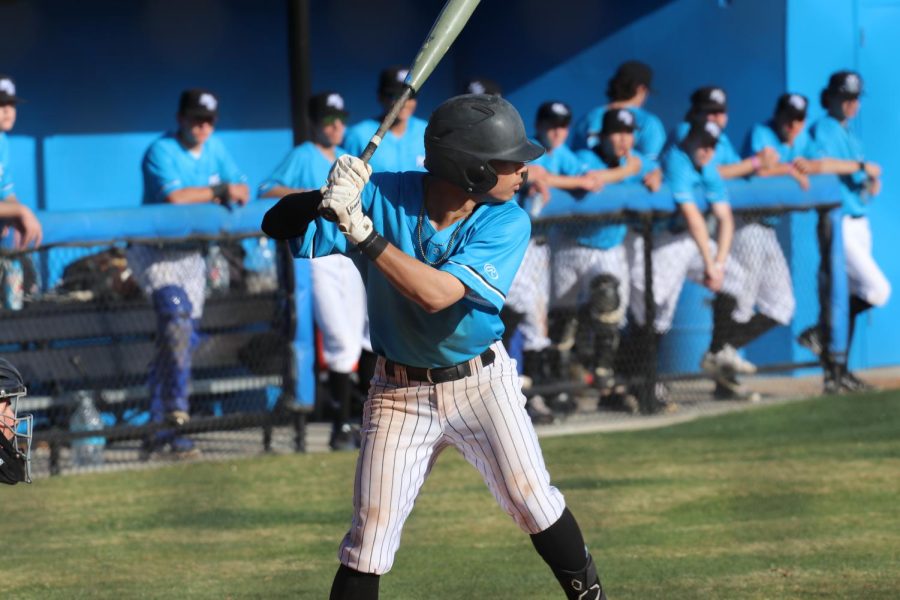 Moorpark infielder Shane Leong-Grieger in an at bat against East Los Angeles College on Feb. 8, 2022 in Moorpark, CA. Photo credit: Jack Newman Photo credit: Jack Newman
