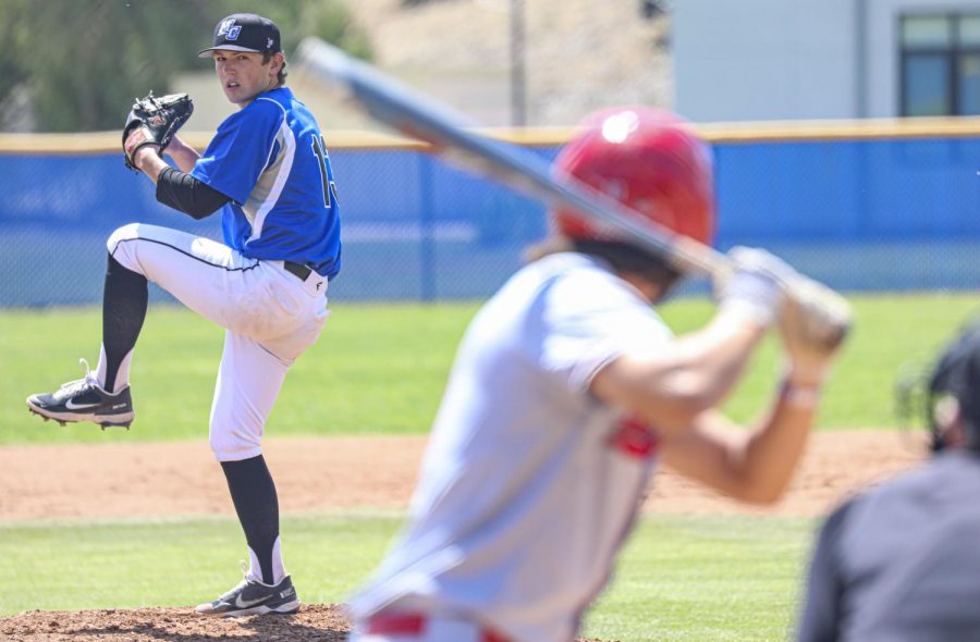 Moorpark+pitcher+Lance+Kinross+winds+up+a+pitch+to+a+batter+during+the+home+game+against+the+Bakersfield+College+Renegades+on+April+10%2C+2021+at+Moorpark+College.+Photo+credit%3A+Ryan+Bough