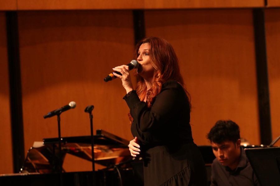 Heather Wood sings during the All About Jazz performance in the Performing Arts Center on May 5. 2022 in Moorpark, CA. Photo credit: Claire Boeck