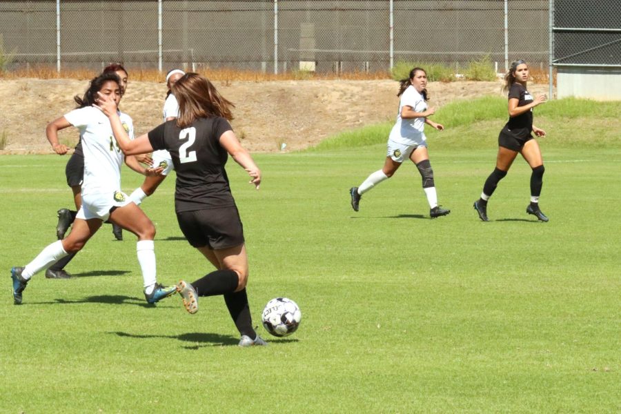Sophomore Forward Rachel Barnes looks to pass to her teammates at a home game versus LA Valley on Sept. 20, 2022.