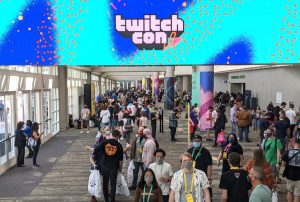 TwitchCon attendees mill around the convention's entrance hall on Oct. 7, 2022. This year's TwitchCon in the United States took place in San Diego, CA. Photo credit: Teagan Davidge