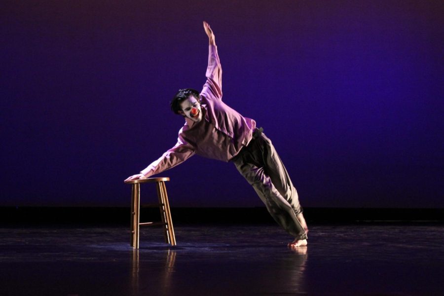 Theatre major Kyle Kaplan performs “Still Working On It,” a dance-comedy piece choreographed by Artistic Director Beth Megill at the “Speaking Movement” dress rehearsal on Nov. 16, 2022. Photo credit: Sarah Graue