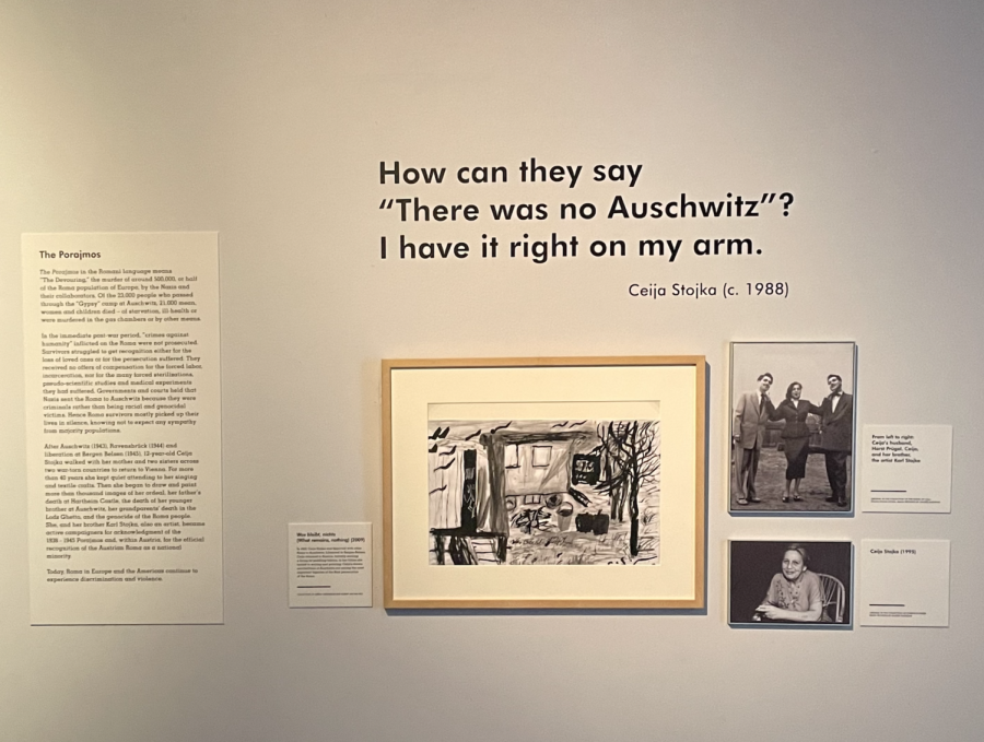 Quotes, images, stories, and history from Holocaust survivors adorn the Auschwitz exhibit Photo credit: Jaya Roberts