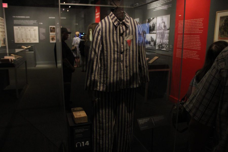 A uniform worn by Auschwitz prisoners in the Holocaust on display at Auschwitz exhibit Photo credit: Jaya Roberts