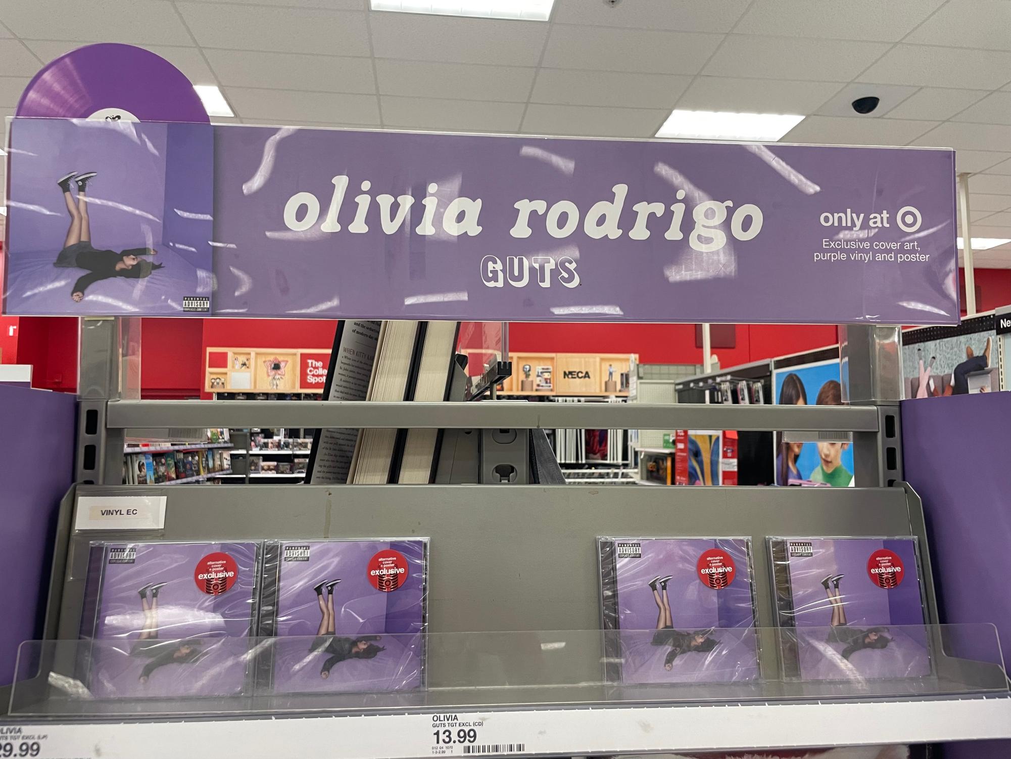 A display of Olivia Rodrigo&squot;s "GUTS" at Target stores nationwide on Sep. 13, 2023.