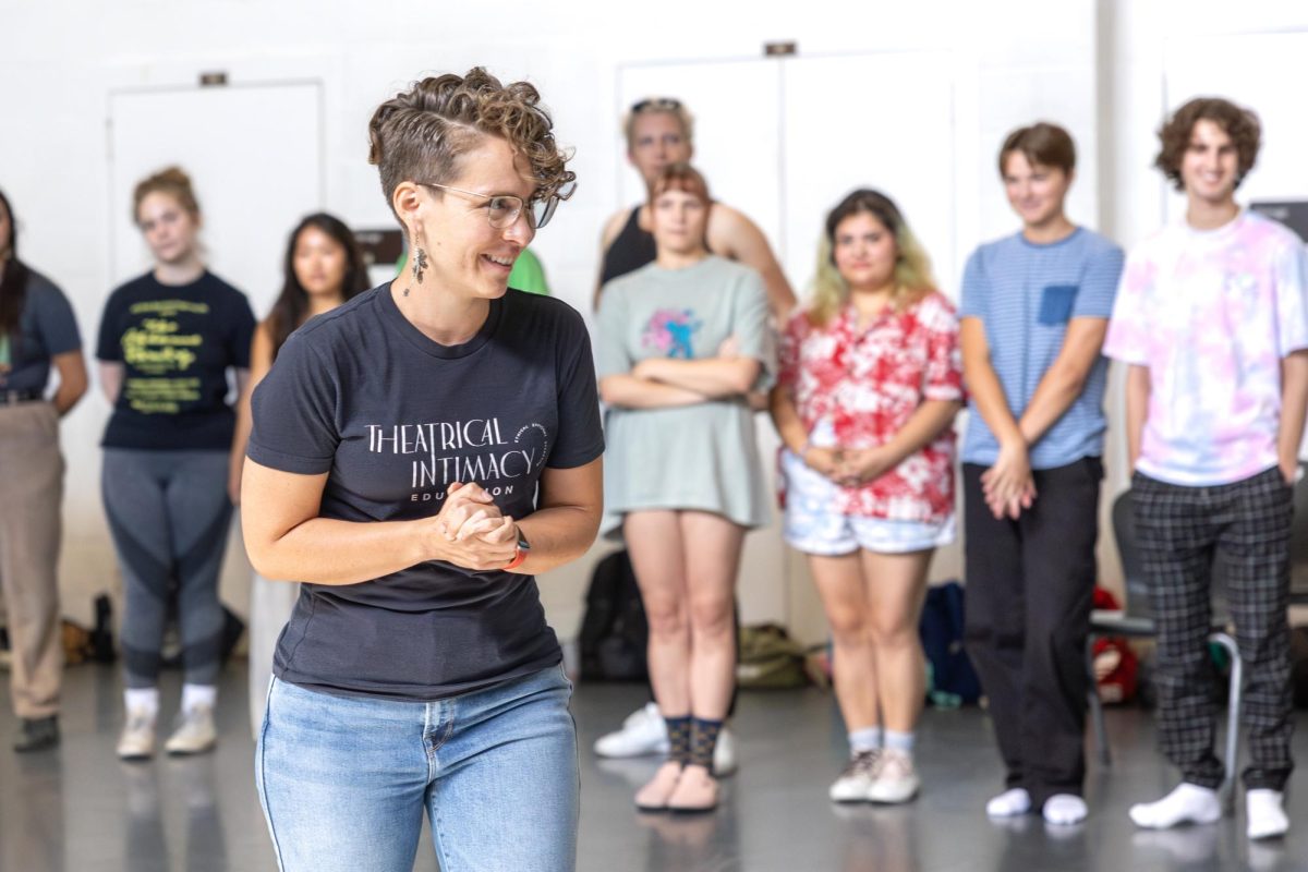 Amanda Rose Villarreal, a faculty member of Theatrical Intimacy Education, leads Moorpark College performing arts students through an interactive game about personal boundaries on Sept. 8, 2023. Photo Credit: Heidi Martin