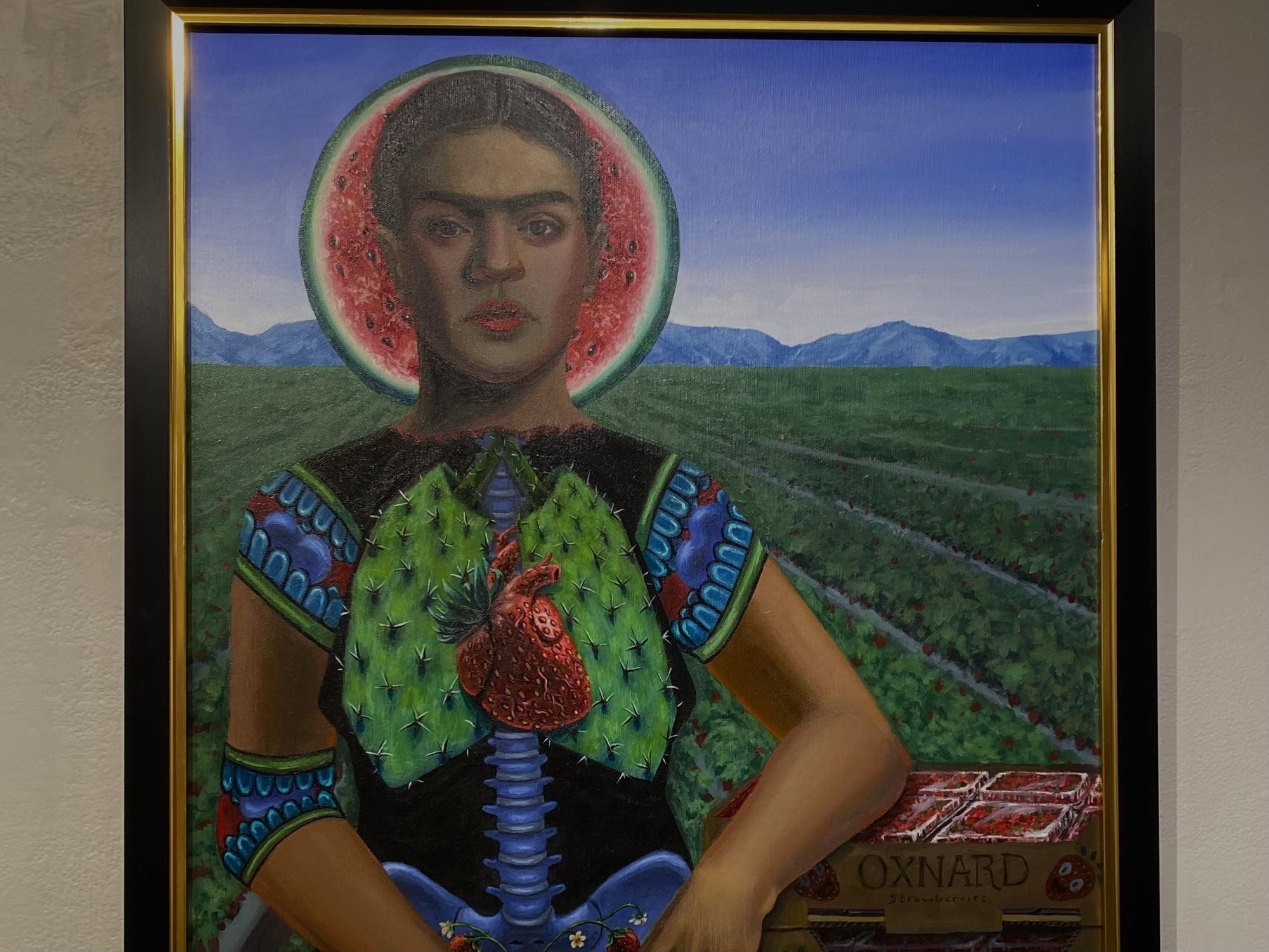 "Santo y Seña Fresa" by John Galan displayed in the Moorpark College Art Gallery on Sept. 21, 2023.