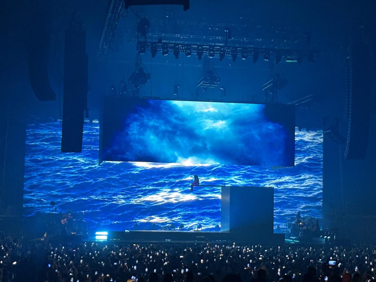 On Oct. 23, 2023, SZA opened her second Los Angeles show at Crypto.com Arena with an iconic opening shot, recreating the cover of her SOS album. Photo credit: Briana Cruz
