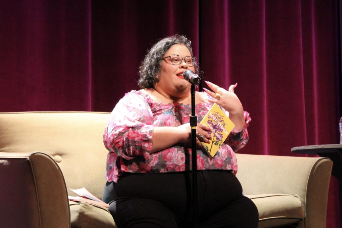 Author Yesika Salgado reads a poem from her third manuscript, Hermosa to Moorpark College students at her live Latinx Heritage Month event on Oct. 2, 2023. Photo credit: Brianna Perez