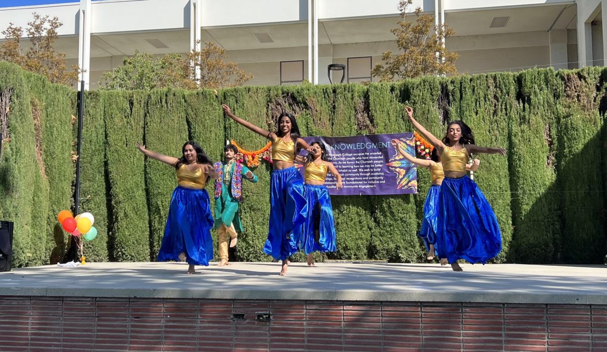 UC Riverside’s co-ed Bollywood fusion dance team, Afsana, performs at the Moorpark College Navratri celebration on Oct. 24, 2023. Photo credit: Matthew Camacho
