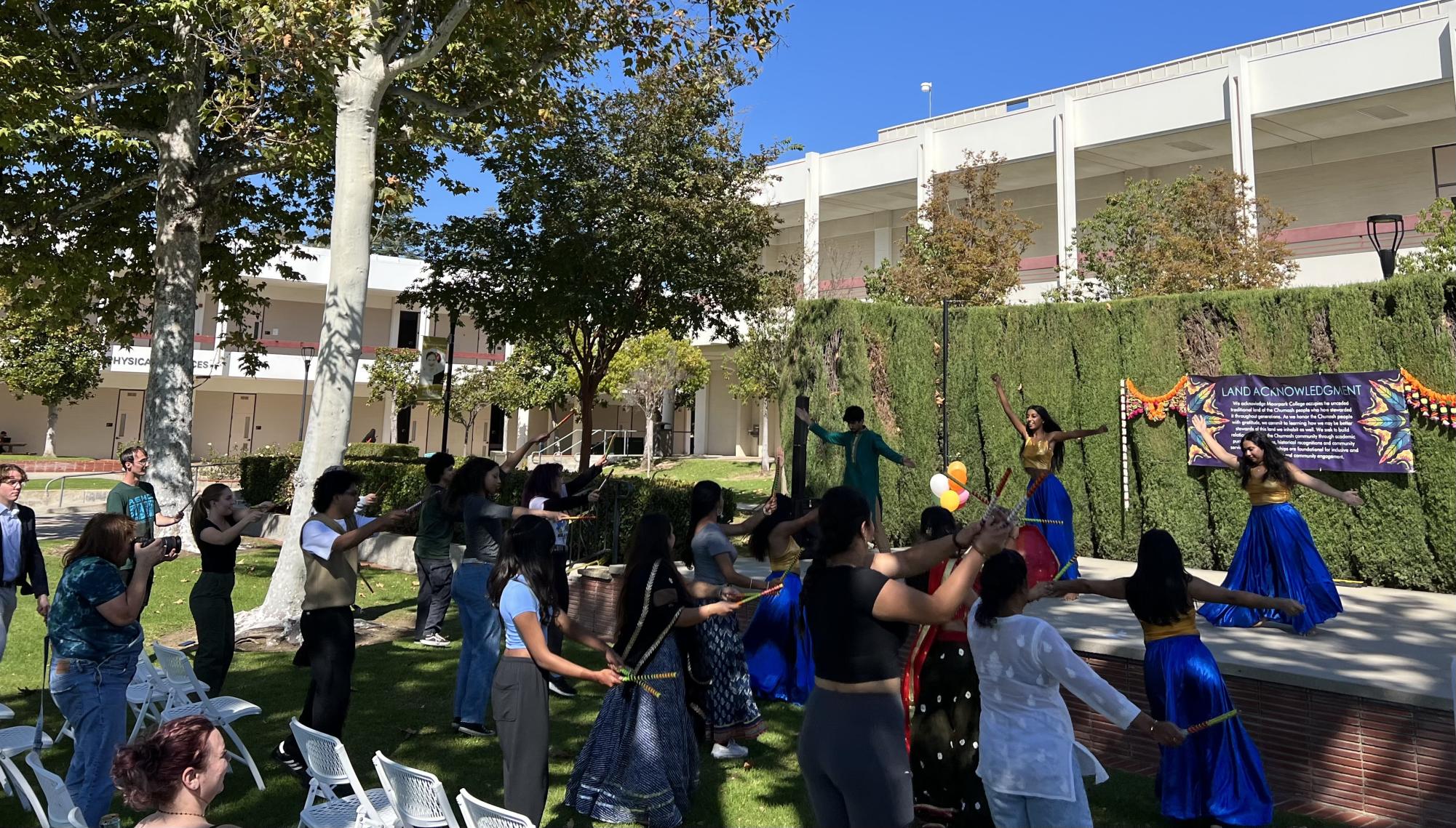 Moorpark College students learn garba during the Moorpark College Navratri celebration on Oct. 24, 2023.