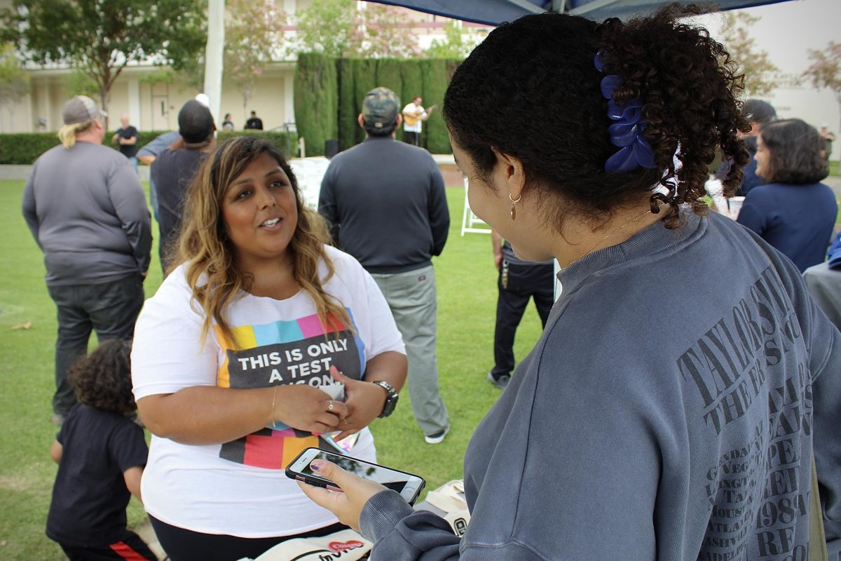 Elisa Valdez discusses her brand, Chingona Vida, with Moorpark College students at the 2023 Latinx Heritage Month Kick-off Event on Sept. 20, 2023. Photo credit: Sarah Graue