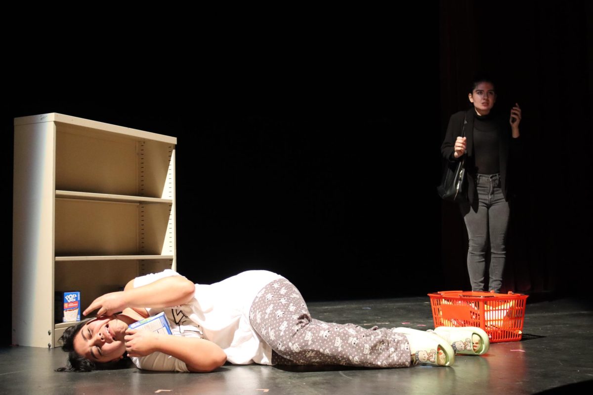 Maiya Mendoza and Ariana Semsarha perform in Poptart Dilemma, a one-act written and directed by Asia Villani at Moorpark College on Nov. 28, 2023. Photo credit: Anita Semsarha
