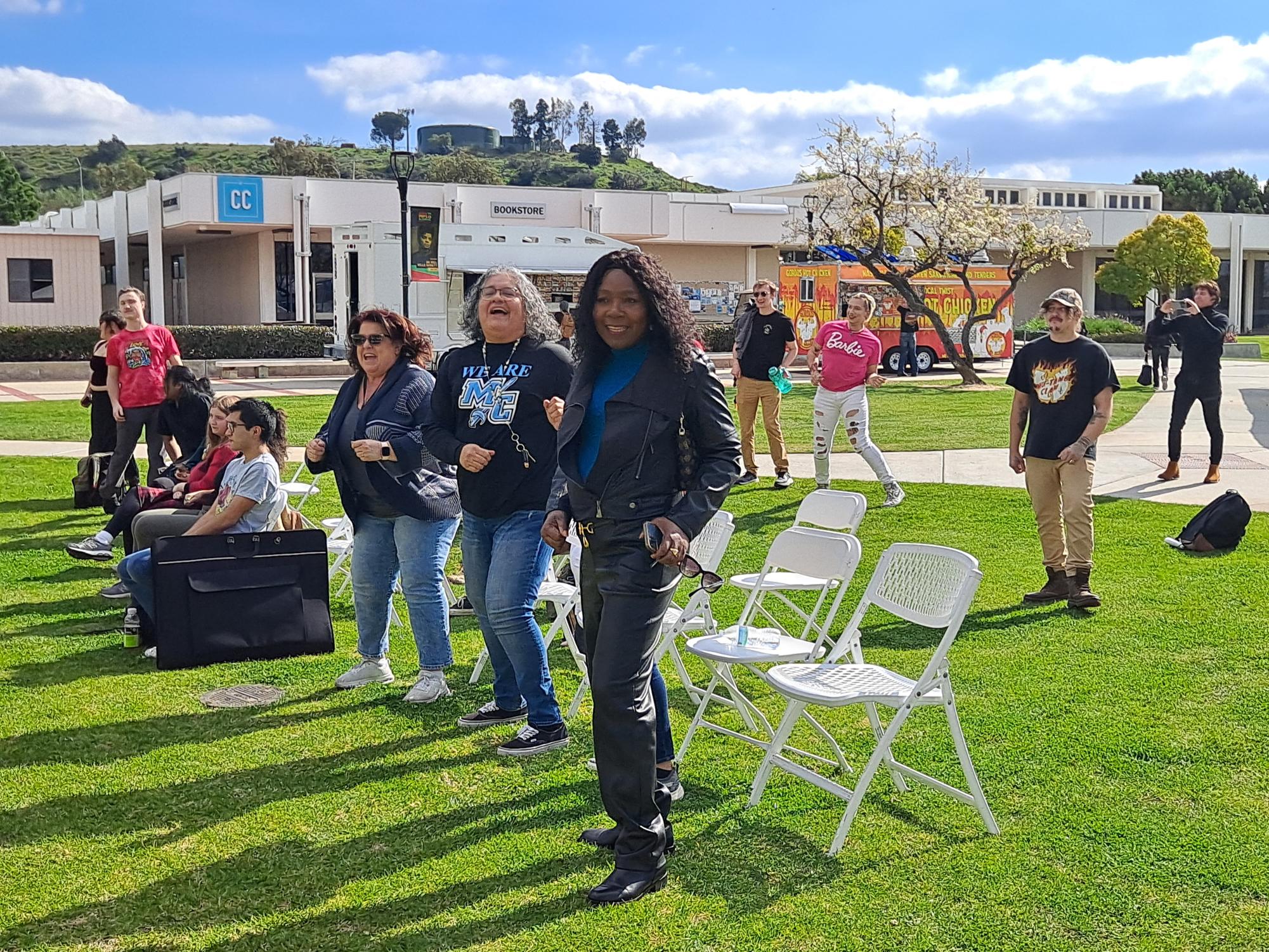 The audience of the Moorpark College outdoor quad stage participating in the dances of Raquel Marshall's Tribute to Diana Ross & The Supremes on Feb. 14, 2024.