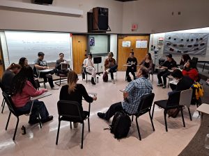Moorpark College students participating in the music departments fourth Sonic Series workshop with Shabnam Kalbasi on Feb. 21, 2024. Photo credit: Brianna Perez