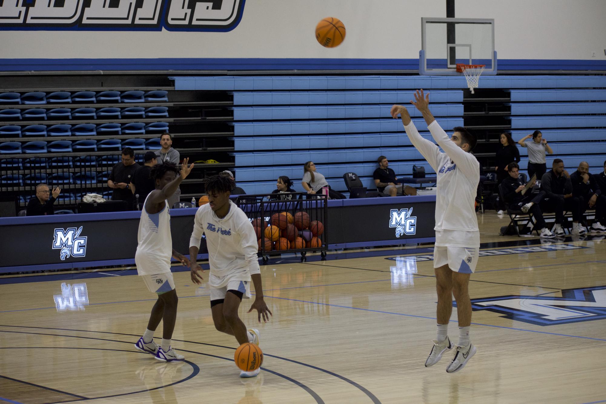 Moorpark College's men's basketball team takes the court before their match against Allan Hancock on Feb. 14, 2024.