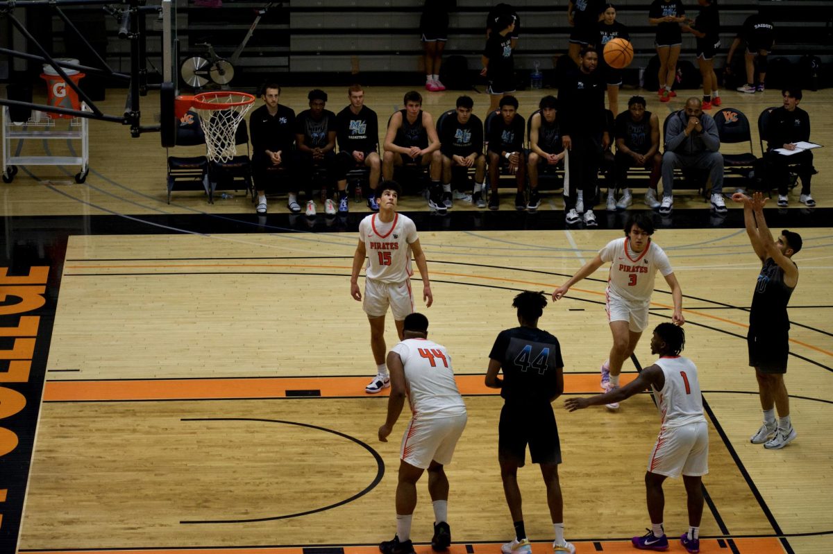 Freshman guard Avi Halpert shoots one of his eight free throws of the game against Ventura College on Feb. 10, 2024. Photo credit: Clayton Byrne