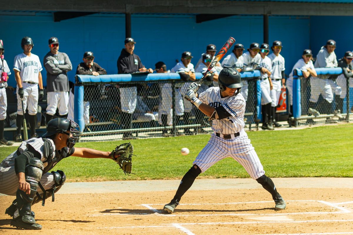 Anthony Deluca Moorpark College Raider #5 gets caught looking during the Moorpark Raiders vs Rio Hondo baseball game on March 14th 2024 in Moorpark CA . Photo credit: Chris Pineda